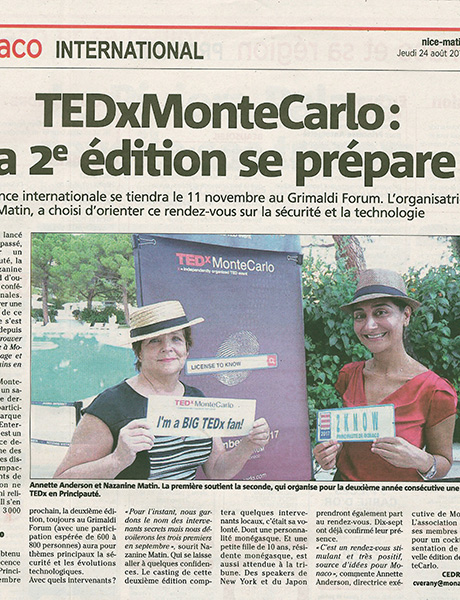 TEDxMonteCarlo in Nice Matin